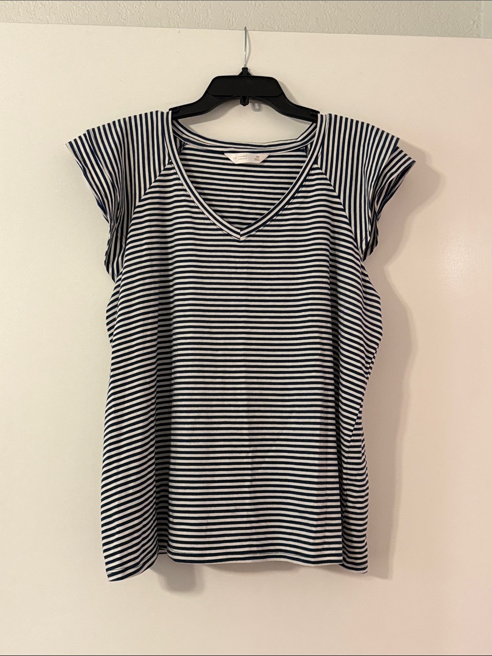 LC Lauren Conrad Striped V-Neck Cap Sleeve Tee - Navy & White Size OX